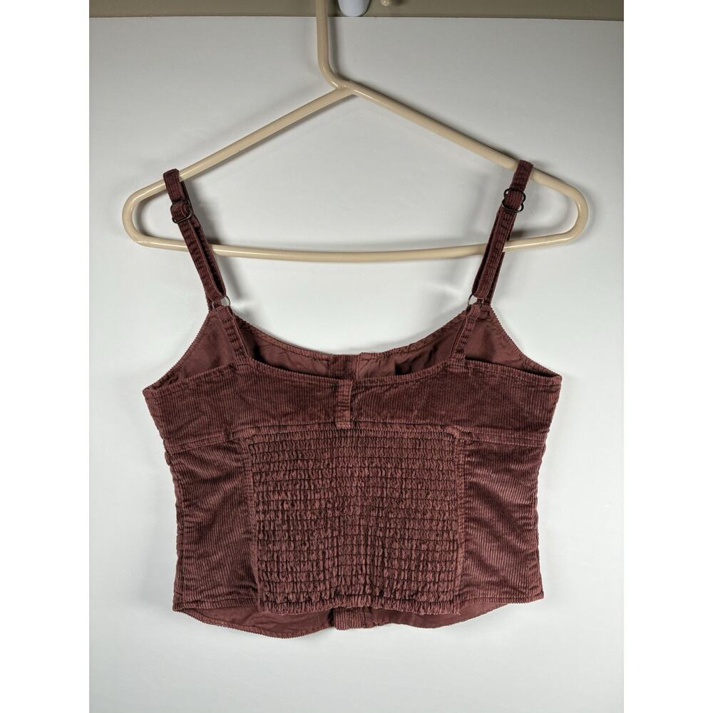 Pilcro 2 Corduroy Corset Top Brown Hook Front Cropped Bustier Y2K Anthropologie - Picture 2 of 6